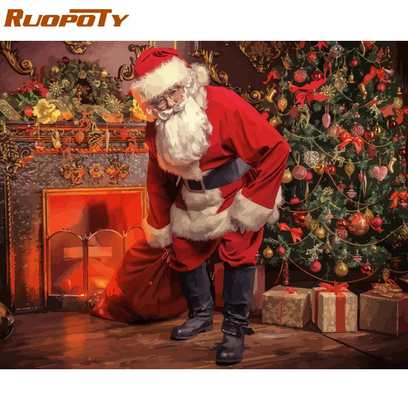 Ruopoty Рождественская фотография DIY живопись по комплекты номеров пейзаж современный расписанный вручную картина маслом для домашний декор произведение искусства 60x75 см - Color: ZC.1010-8