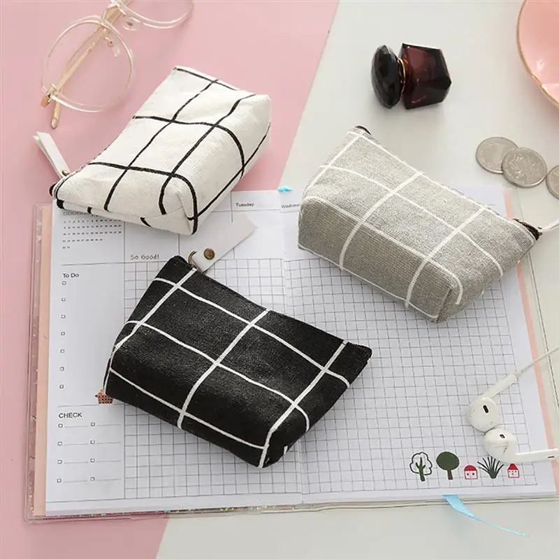

2020 New coofit 1pc Coin Purse Cotton Linen Grid Pattern Coin Pouch Change Purse Mini Storage Pouch Unisex Fashion Recommend