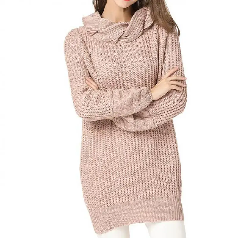 Осенне-зимний модный вязаный свитер с воротником повседневный 5 однотонных