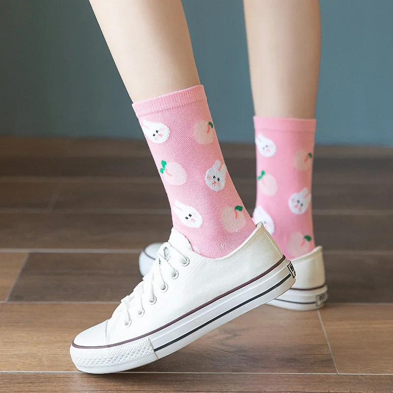 Женские носки дневные медведь кролик банан персик вишня принты хлопковые