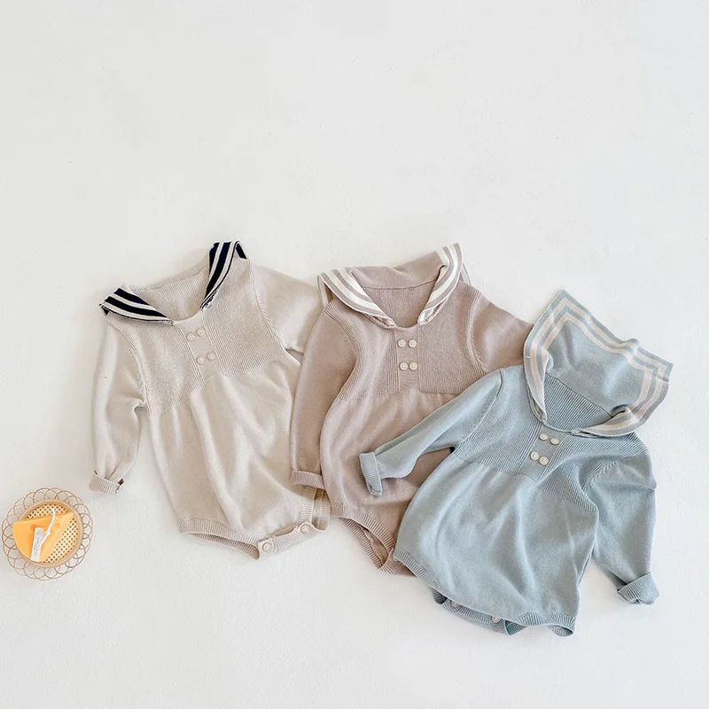 

MILANCEL 2021осенняя детская одежда, матросский воротник, боди для маленьких девочек, вязаная одежда для маленьких мальчиков, милая детская одежд...