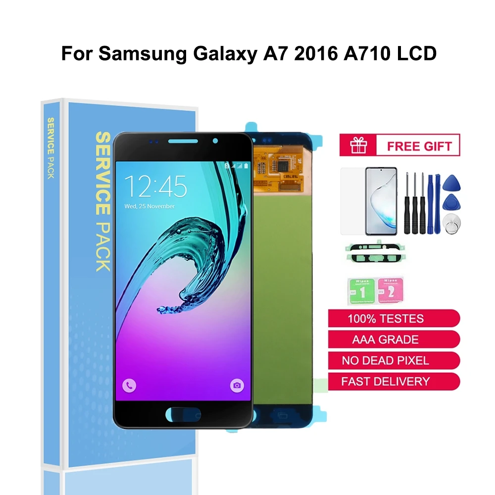 

Original LCDs Super AMOLED For Samsung Galaxy A710 A7 2016 A710F A710M LCD Display Touch Screen Digitizer Replacement Parts