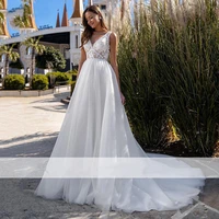 elegant v neck wedding dress for 2021 summer style organza lace design backless sleeveless sexy court train de noiva custom made