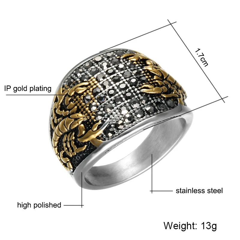 

Men's Titanium Steel Gothic Motorcyclist Scorpion Ring for Men and Women Hip Hop Style with Black Zircon Ring NO19