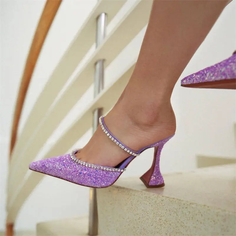 Туфли-лодочки женские на высоком каблуке с острым носком стразы | Обувь