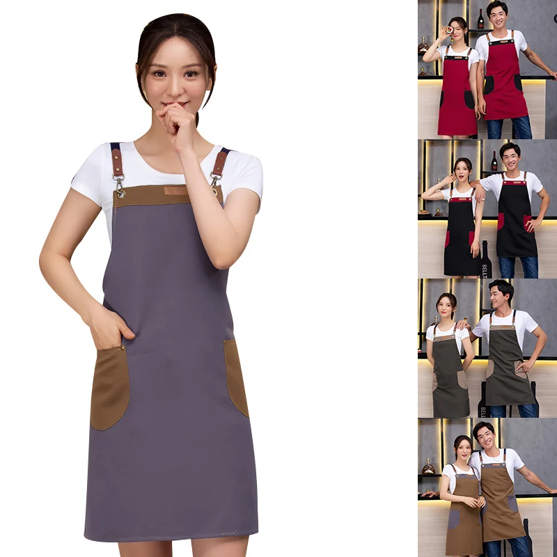 

Cooking Restaurant Cafe Shop Baking BBQ Work Apron Bib Woman Men Chef Uniform Waiter Aprons Bibs Waterproof Oilproof Adjustable