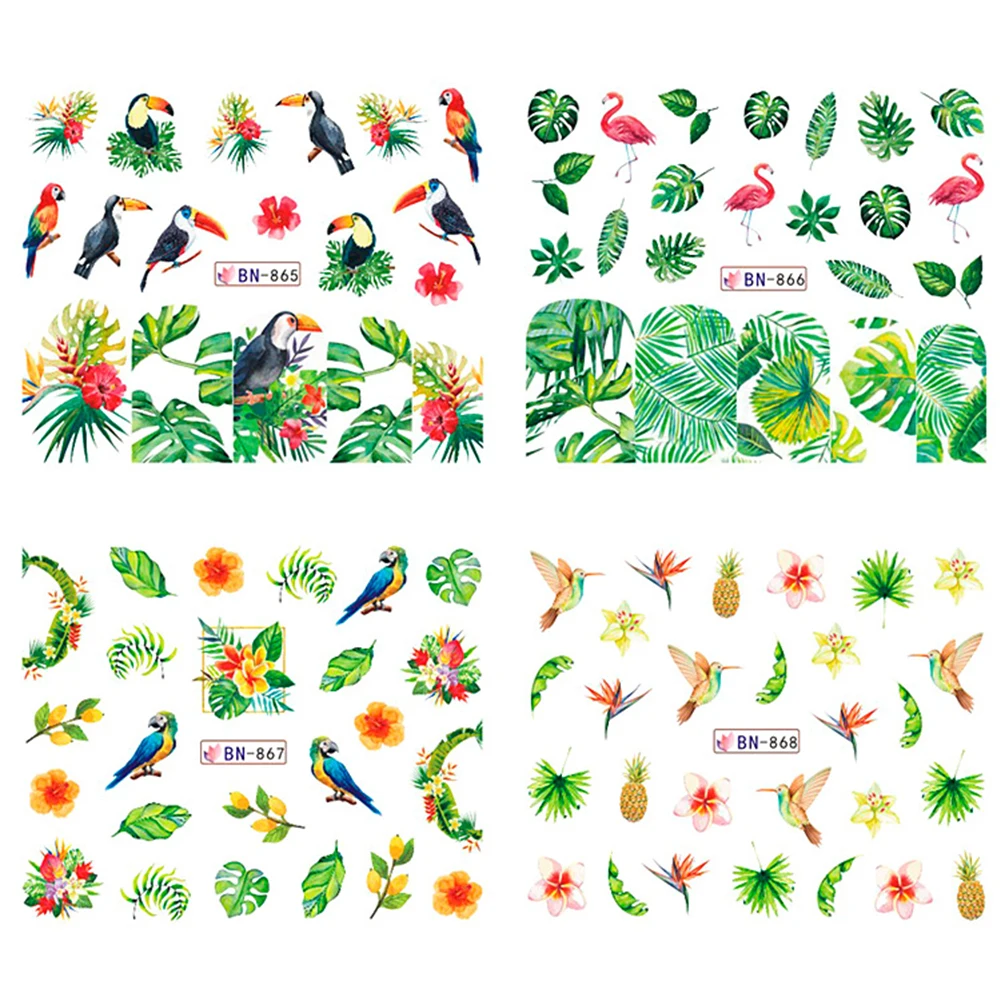 Flower Leaf Flamingo Nail Art DIY Decor Sticker Water Transfer Manicure Decal | Красота и здоровье