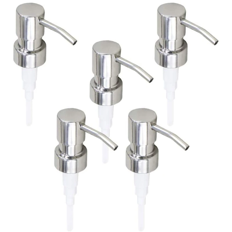 

5Pcs Stainless Steel Soap Pump Replacement 28 Teeth Metal Bottle Nozzles Lotion Dispenser Head