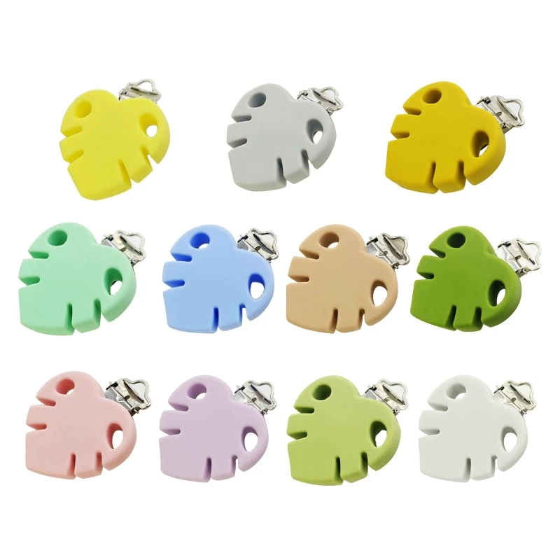 

2 Pcs Leaf Shape Pacifier Clips Food Grade Silicone Baby Teether Safety Clasp Holder DIY Nipple Chain Toys Accessories