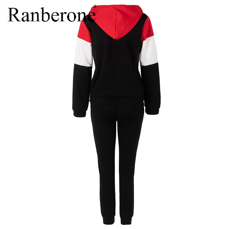 2020 Women Tracksuit Thicken Hooded Sweatshirts 2 Piece Set Casual Sport Sets Long Sleeve Patchwork Plus Size Fitness Suit