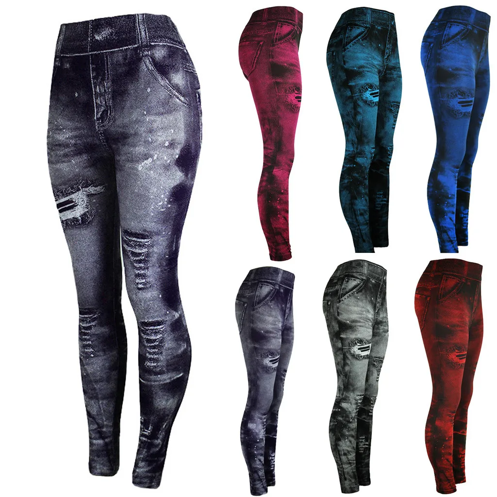 

Women's Leggings Jeans Bottom Pants Coloured Hip-up Super Bomb Slim Nine-minute Pants Jeggings Leggins Mujer Лосины #T1P