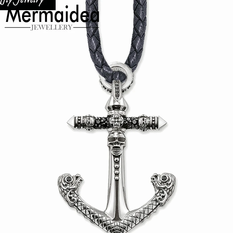 Ожерелье из кожаной веревки с якорями красивое ожерелье для вечеринки в стиле