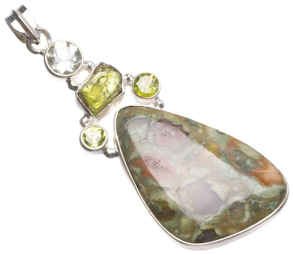 Натуральная Океаническая яшма зеленый аметист и Перидот ручной работы винтажный