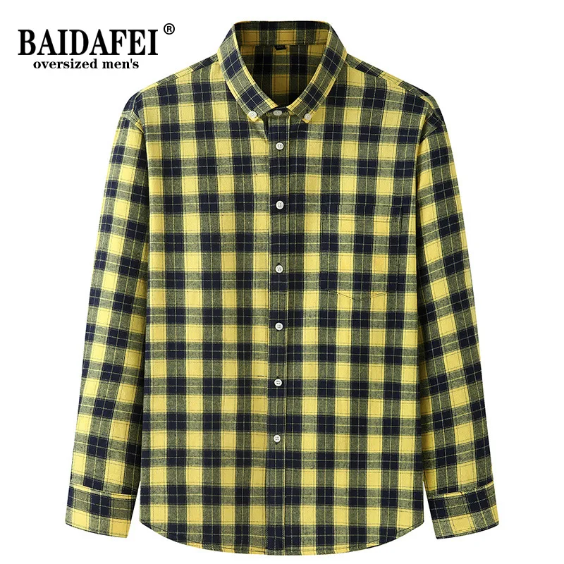 

Oversized Shirt 2021 New Arrivals Men Fashion Yellow Plaid Shirt Autumn Winter Men's Streetwear Fat Casual Shirts 8XL 10XL