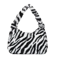 2020 winter women shoulder bag fashion underarm bag zebra leopard pattern female plush autumn handbag soft warm fur tote