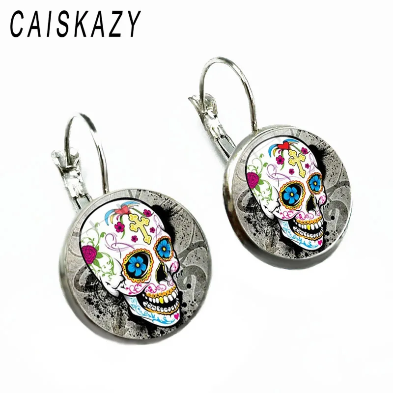 Винтажная роза и серьга с черепом цветной череп Роза стеклянный купольный