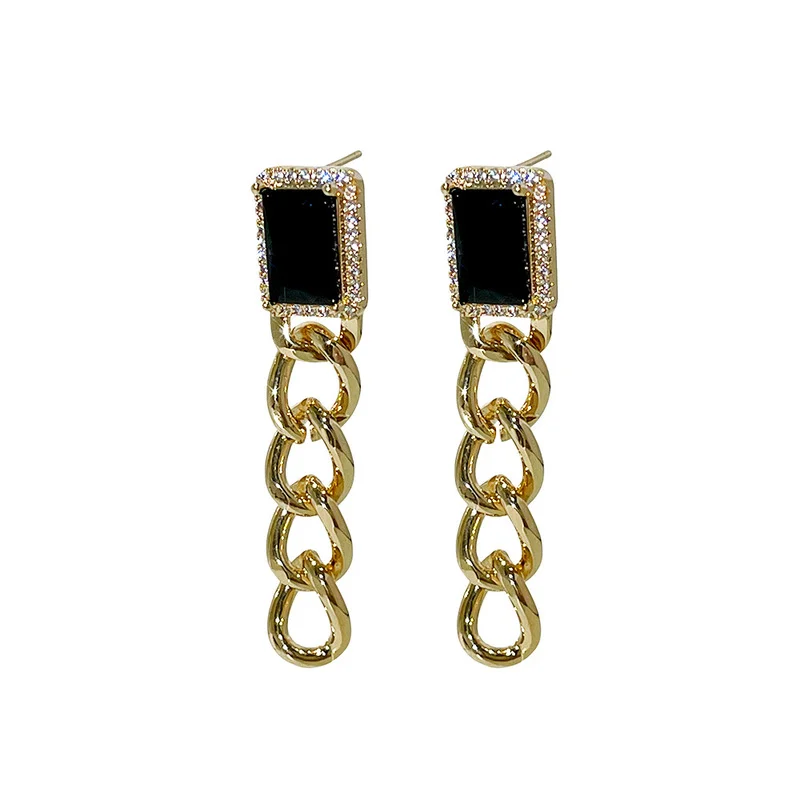 

Minar Minimalist Chunky Cuban Chain Earrings for Women Black Color Stone Square Geometric Linked Drop Earrings Punk Jewelry 2021