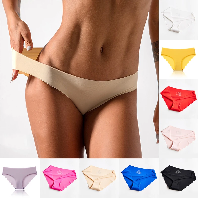 

Women Sexy Seamless Panties Fashion Ladies Solid Color Panty Invisible Underwear Crotch Cotton Underpants Ice Silk Briefs