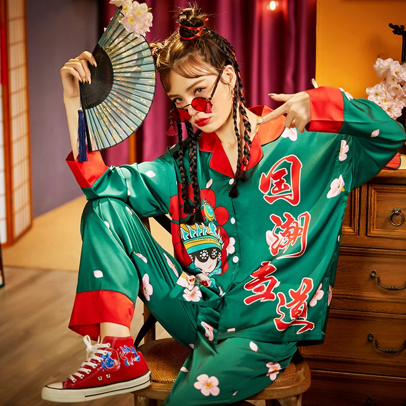 Summer Pajamas Women Sleepwear Chinoiserie The Tide High Quality Snow and Ice Silk Princess Style Spring Plus Size Pajama Set