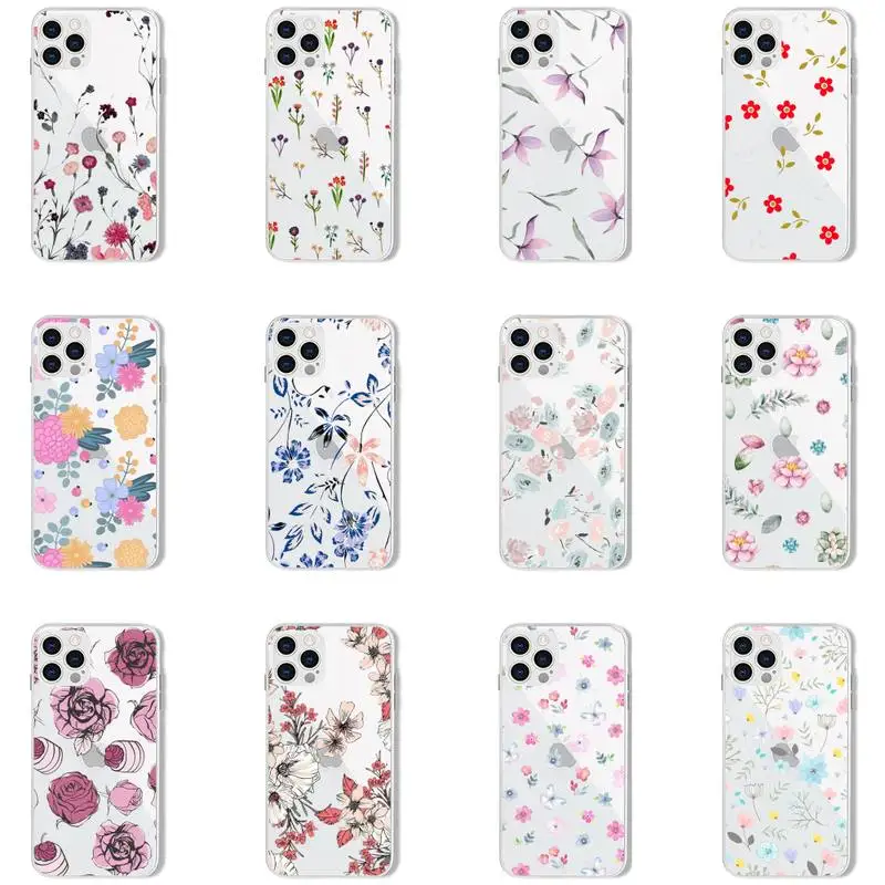

Fashion Flower Beautiful Phone Case For iPhone 13 12 11 8 7 Pro Max Plus X XS XR MINI transparent clear New