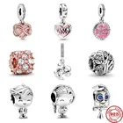 Бусины-шармы для мальчиков и девочек, серебро 2021 пробы, розовые и прозрачные, 925