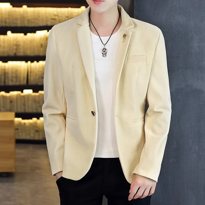 

2020 New Style for Autumn and Winter Men's Woolen Thick blazer Slim-Fit Youth Fashion Trendy and Casual blazer