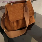 Винтажная вместительная сумка через плечо, роскошные дизайнерские дамские сумочки из нубука и искусственной кожи на широком ремешке