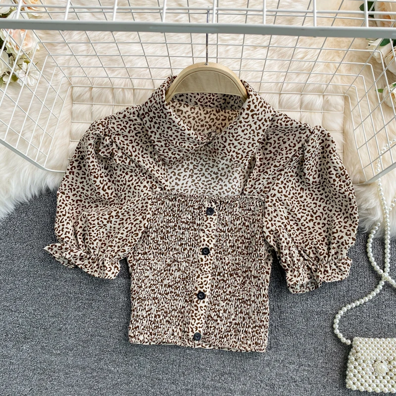 Сексуальное открытое платье с отложным воротником хлопковая блуза леопардовой