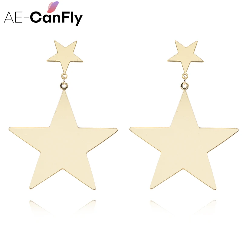 AE CANFLY Новый Большой Золотой Акрил Star Длинные Висячие серьги зеркало Дизайн