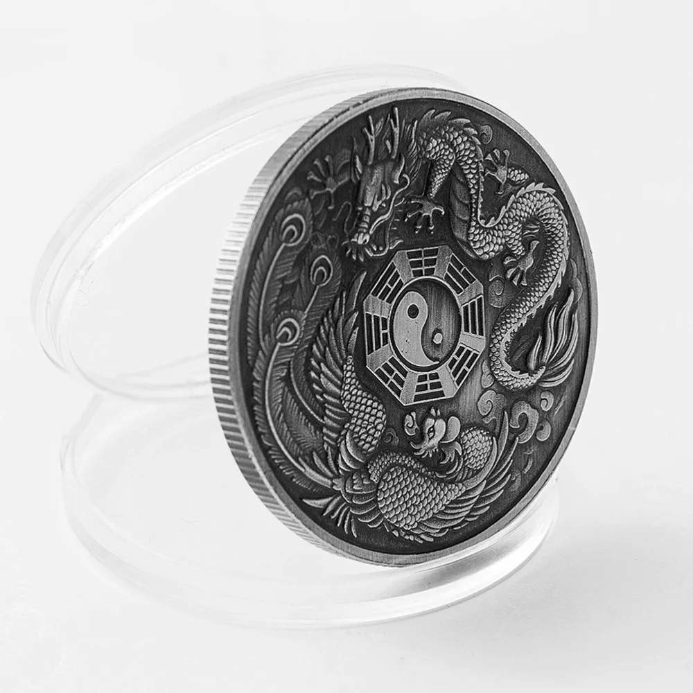 Памятная монета китайский счастливый Дракон и Феникс коллекция подарок