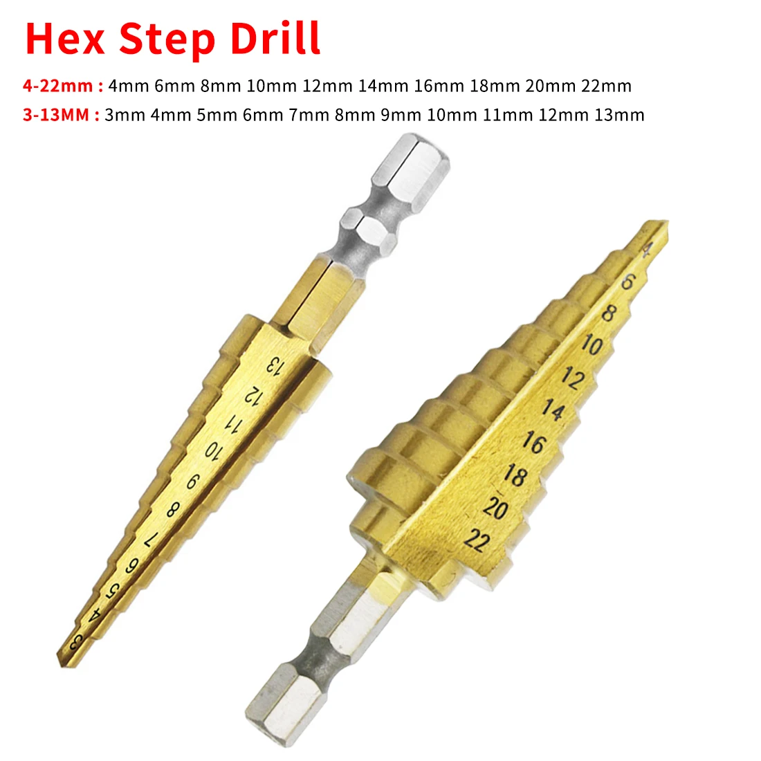 

Step Drill Bit Hex Titanium Hole Cutter 3-13mm 4-22mm HSS 4241 For Sheet Metal Wood Drilling Power Tools