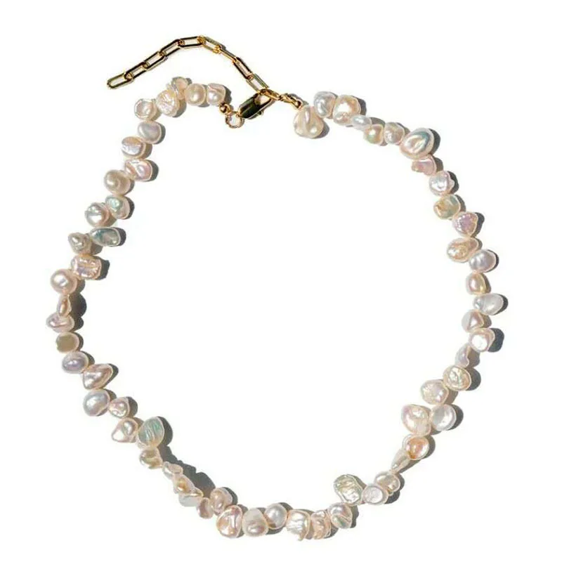 

Titanium Steel High Quality Baroque Freshwater Pearl Necklace