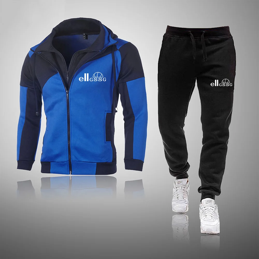 

2021 Hot Sale Men's Autumn and Winter Fleece Double Zipper Jacket Jacket Stitching Sports Suit Men's Fitness Jogging Sweatpants