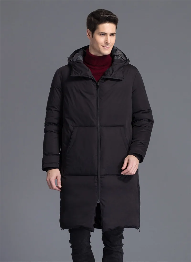 Парка мужская на белом утином пуху с капюшоном черная размер WXF190 зимняя 2020 |