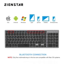 Zienstar Standard Full-Size Wireless Bluetooth Keyboard for Ipad MACBOOK LAPTOP Computer and Android Tablet Rechargeable Battery