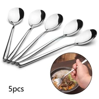 5pcs silver dinnerware korean spoon stainless steel spoon for household kitchen for rice soup cereal chili desserts kitchenware