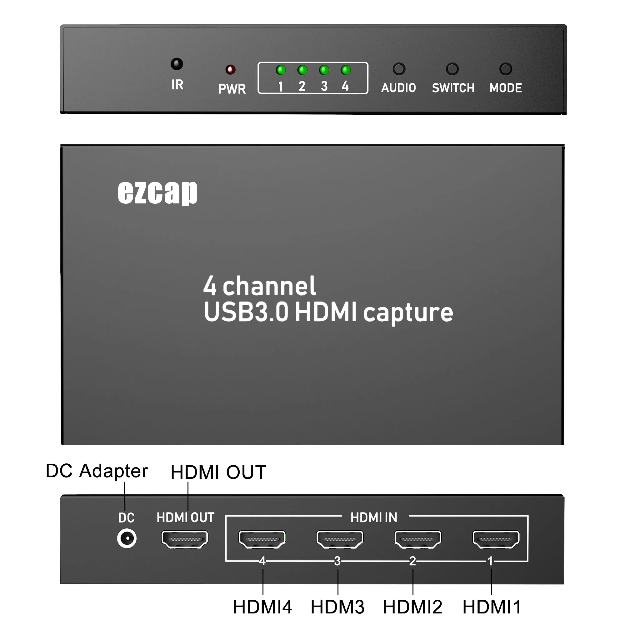 Ezcap264 4x1 HDMI многоканальный переключатель HD 1080P 60fps USB 3 0 карта видеозахвата коробка