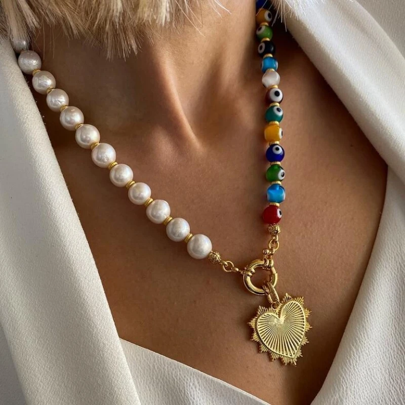 2021 новые творческие boho barok жемчуг сглаза бисером металлическое сердце-подвеска