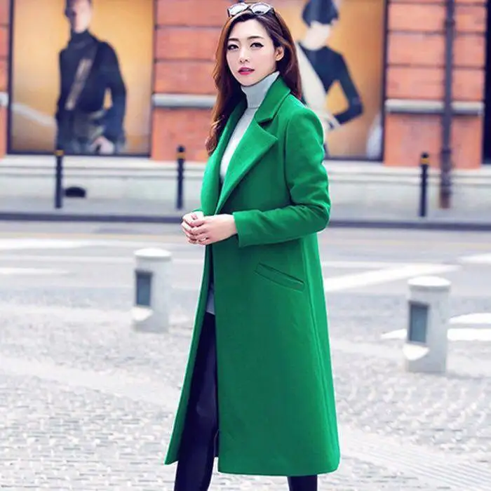 Женское шерстяное пальто двухстороннее длинное выше колен на осень и зиму |