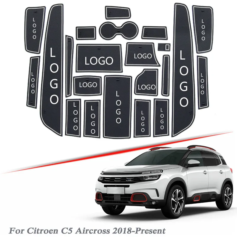 

Brand LOGO Car Styling For Citroen C5 Aircross 2018-2020 Latex Gate slot pad Interior Door Groove Mat Non-slip dust Mat