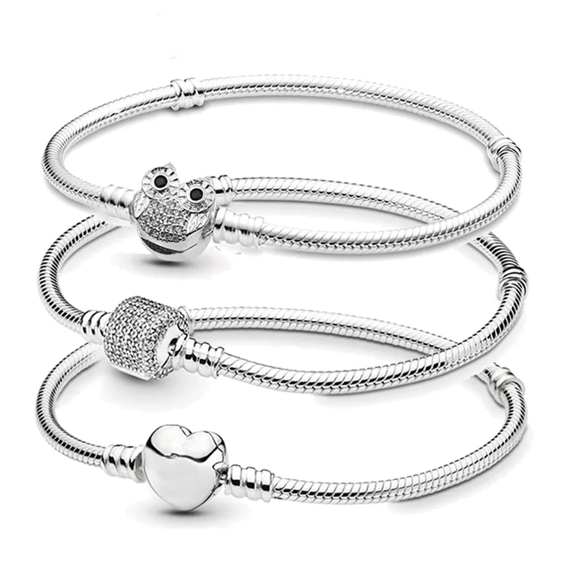 

RBXC Lady Fashion Brand Bracelet Silver Plated Cute Owl Snake Chain Charm Bracelet DIY Jewelry Gift Making