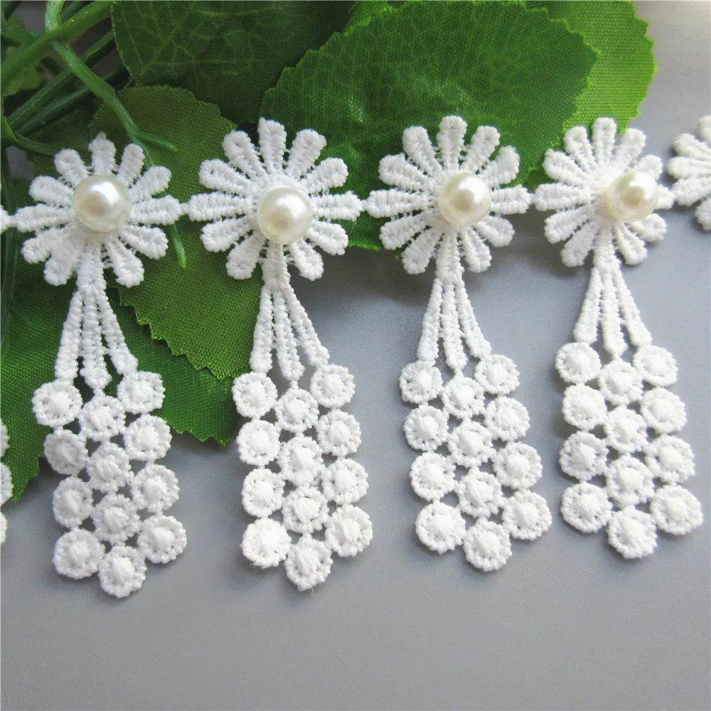 1 ярд белые жемчужные цветы ромашки кисточка виноград вышитая кружевная отделка