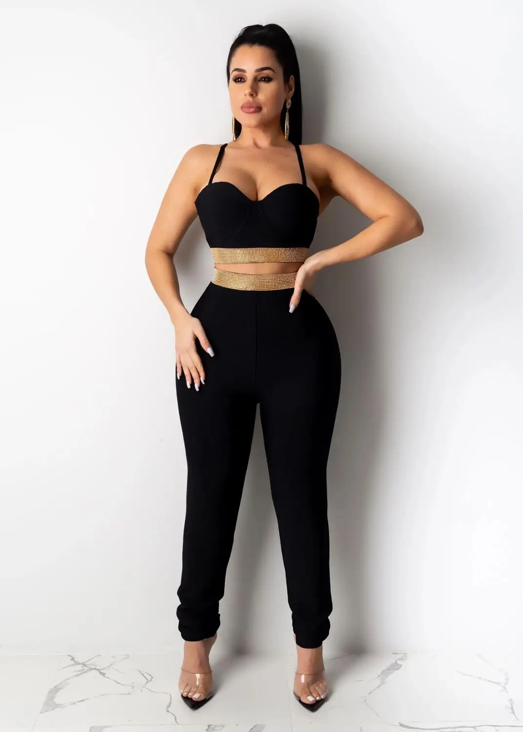 Женский комплект из 2 предметов короткий топ на бретельках с открытыми плечами +