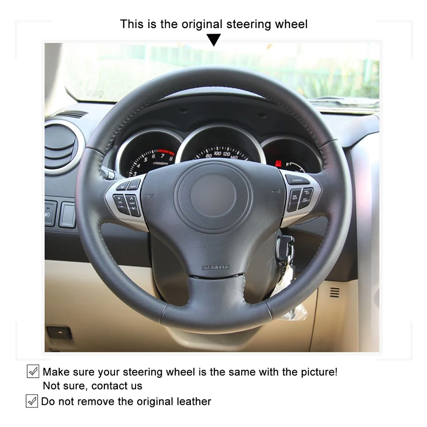 Сшитый вручную черный Противоскользящий чехол рулевого колеса автомобиля из