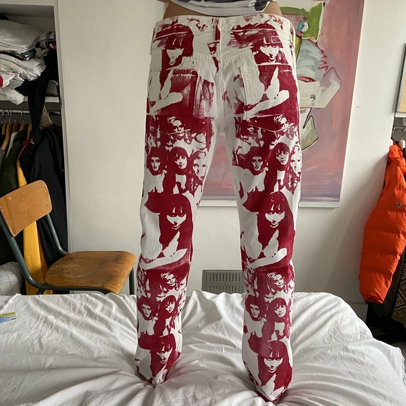 

90s Vintage Print Straight y2k Pants E-girl Harajuku Streetwear Indie High Waist Long Trousers Aesthetic Bottoms Clothes 2021