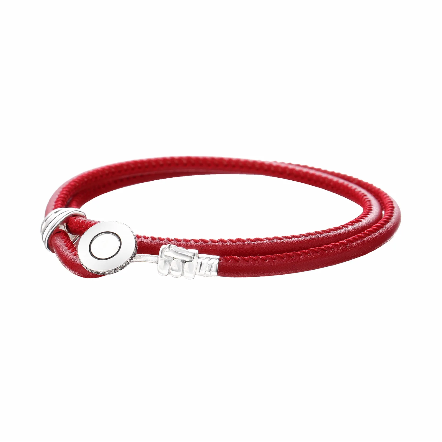 

100% 925 Sterling Silver Original Pan Jewelry Double Leather Rope Bracelets for Women Charm Beads Bangles Jewelry Party Gift