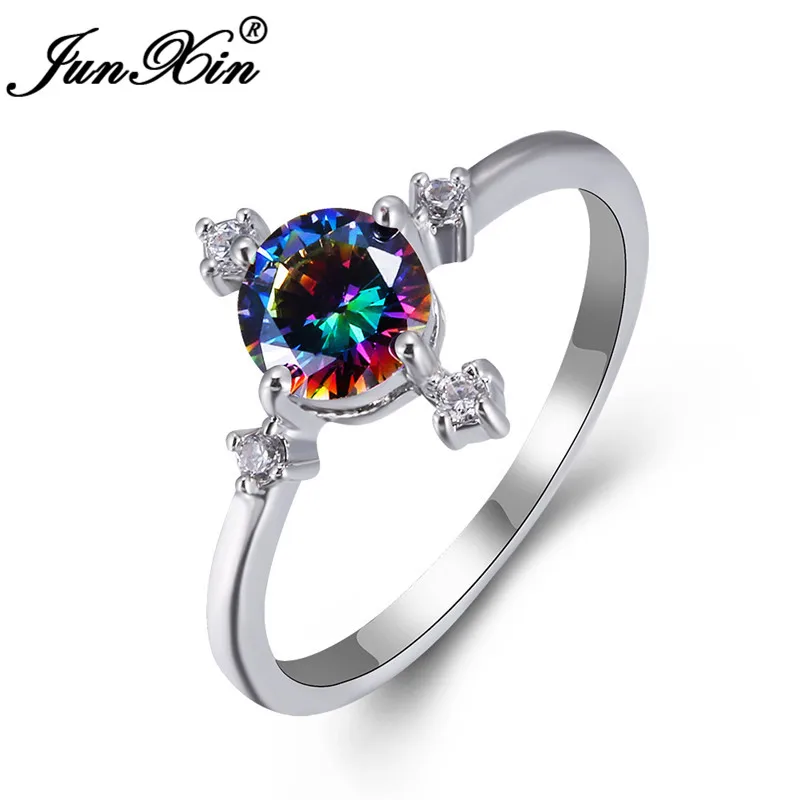 Mystic радужные огненные кристаллы Круглые камни кольца для женщин простой циркон