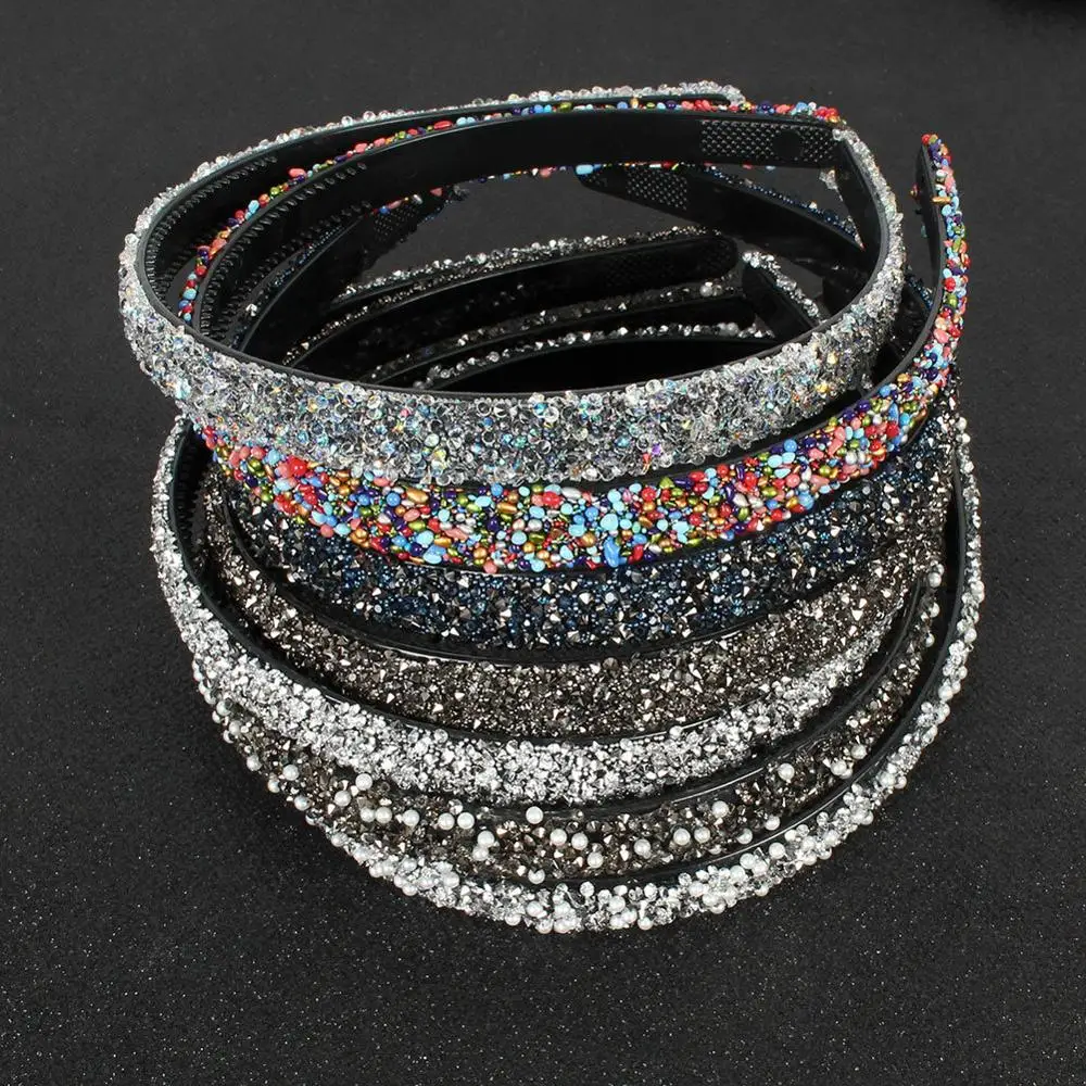 

Simulated Crystal Pearl Rhinestones Luxury Hair Accessories Hairbands Sparkly Padded Hair Bands Headdress White Women Headbands