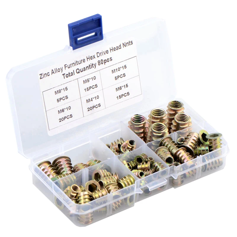 80 шт. резьба для деревянной вставки гайка фланцевый шестигранный привод M4 M5 M6 M8