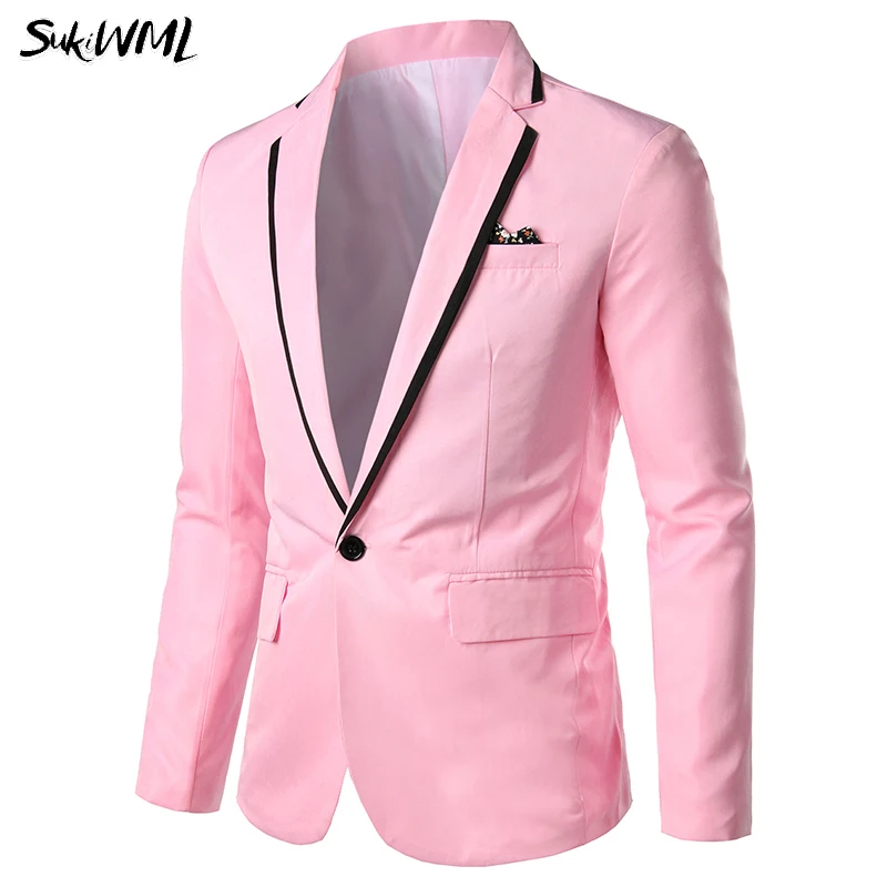 SUKIWML Мужской Блейзер пиджак новинка 2018 осенний мужской блейзер приталенный
